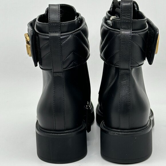 Gucci GG Logo Metalasse Leather Strap Combat Lace Up Ankle Bootie Boots - Picture 9 of 16